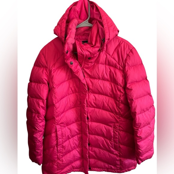 Lands' End Women's Plus 18 XLP Down Puffer Coat Removable Hood Pink Warm - Picture 6 of 7